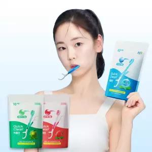 일회용 초소형 미니칫솔 퀵클린 10개입(개별포장) 민트,애플민트,딸기향 3종 택1/칫솔 치실 혀클리너 이쑤시개 한번에