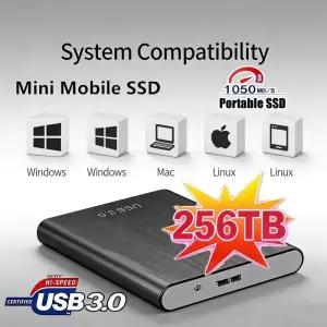 SSD 256TB 휴대용 고속 외장 하드 드라이브 대용량 저장 장치 USB 3.0 인터페이스 도구