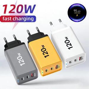 120W 3포트 USB 고속 충전기 PD 타입 C (범용 기기용) 전원 어댑터 QC 3.0 퀵차지 벽면