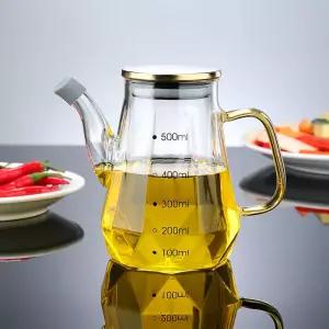 500/700/900ml 투명 유리 오일 병 (스케일 및 핸들 포함) 내열성 간장 식초 소스 환경 보호 용기