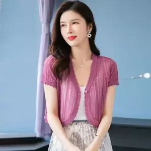 엘럽 치마 여성 니트 여름 작은 상의 반팔 카디건과 위에 얇은 짧은 나시 펀칭 숄 가디건 원템2