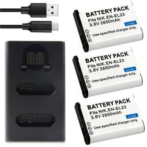 2650mah EN-EL23 EN 배터리 + Nikon Coolpix B700 P600 S810C 카메라용 듀얼 슬롯 충전기