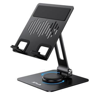 JETech 태블릿 스탠드 360도 회전 베이스가 있는 조절 가능한 회전식 데스크톱 홀더 아이패드호환 / Air Pro Mini용 접이식 거치대 삼성제품호환 A11 A9 S11 S10 FE 휴대폰413인치 블랙