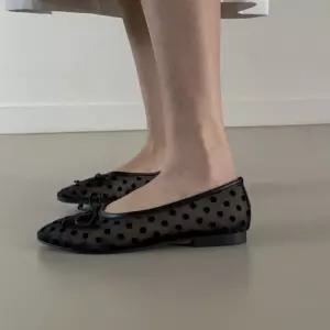 여자 봄 여름 시스루 도트 발레리나 플랫슈즈