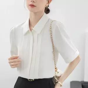 흰색 여름 단추형 여자블라우스 셔츠 반팔 블라우스 워크 시스루 쉬폰 원템2