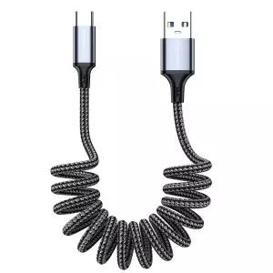 [바라보고]USB A to C타입 차량용 고속충전 카플레이 카링크 스프링 케이블 1M