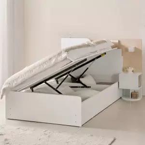 상일리베가구 플로 투톤에디션 반자동 리프트업 LED 수납침대 SS+협탁1EA 본넬매트 포함)