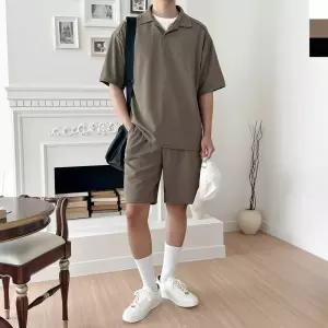 [옷자락]남자 시원한 여름 카라 반팔 반바지 세트