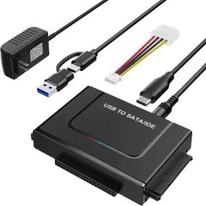 USB 3.0 to IDE SATA 어댑터 2.5/3.5 HDD SSD용 타입 C 하드 드라이브 리더 외장 컨버터 12V/2A 전원 포함