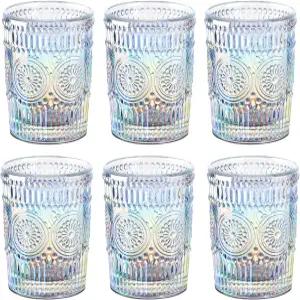 조이안 이리데센트 드링킹 글라스 빈티지 유리 제품 세트 레인보우 엠보싱 로맨틱 워터 텀블러 주스 칵테일