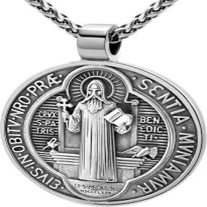 남성용 세인트 베네딕트 목걸이 18K 골드 도금 /블랙 메탈 /스테인리스 스틸 크로스 펜던트 종교적 가톨릭