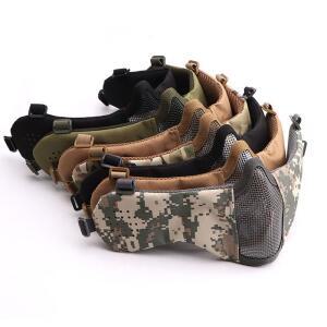 전술 입 마스크 스틸 메쉬 통기성 귀 보호 얼굴 마스크, 사냥 액세서리, 에어소프트 슈팅 페인트볼 소프트