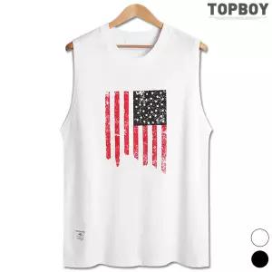 [탑보이] 성조기 프린팅 오버핏 민소매나시 (RM088)