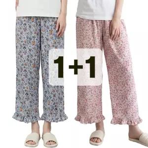 (2장) 엠보 꽃프릴 8부 여성 잠옷 바지 여자 파자마 바지 플라워 홈웨어 하의