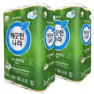 깨끗한나라 순수 프리미엄 명가 3겹 와이드 화장지 30m 30롤 x2개 두루마리 롤 휴지