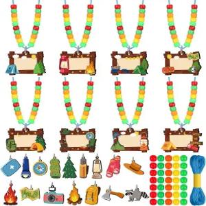 페리브 48세트 캠핑 구슬 목걸이 공예 대량 이름 태그 키트 여름 캠프 파티 VBS 용품 홈 활동을 위한 여행