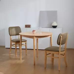 하이디 네이처 버튼가죽 원형 1200 2인 원목 식탁세트 2colors