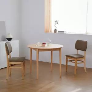 하이디 네이처 버튼가죽 원형 1000 2인 원목 식탁세트 2colors