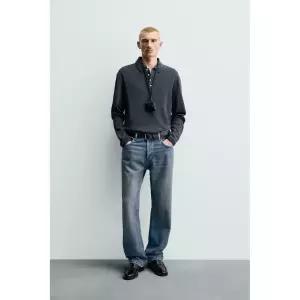 ZARA ORIGINS 브러시드 스트럭처 폴로셔츠 - 블루 그레이