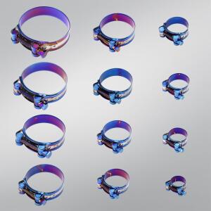 32mm~85mm 범용 바이크 오토바이 배기 스테인리스 스틸 호스 클램프 키트 조절 가능 티타늄 블루 T 볼트