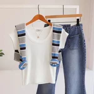 [잇수다] [자체제작] 포시전 베이직 U넥 골지 스판 반팔 티셔츠