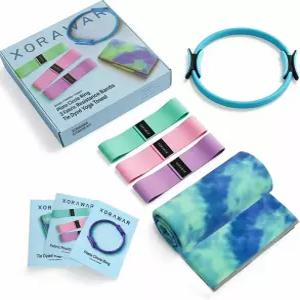 XORAWAR 필라테스 세트 집에서 키트 여성용 운동 저항 밴드 서클 요가 에센셜 타월 매트 스트레치