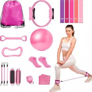 여성용 스페시로스 홈 필라테스 필수 키트 링 요가 볼 저항 밴드 다리 팔 피트니스 세트 헬스백백 미끄럼