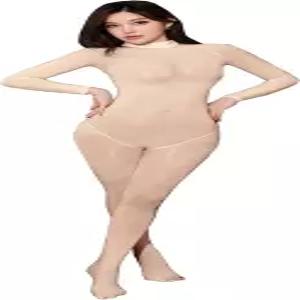 LESOYA 여성 남성 긴팔 바디수트 시어 캣수트 하이 칼라 오일 반짝이는 바디스타킹 실키 전신