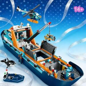 몽테조이 815Pcs 북극 탐험가 벽돌 장난감 선박 60368 빌딩 블록 플로팅 보트 헬리콥터 모델 성인을 크리스