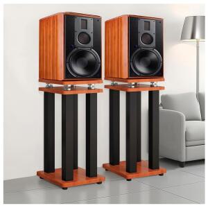 헤비 듀티 사운드 스탠드 한 쌍, 서라운드 사운드, 진동 흡수 MDF 디자인 오디오 스탠드, 홈 시어터 스튜디오용, 110파운드 책장 /위성 /스피커 거치대(월넛, 21인치)