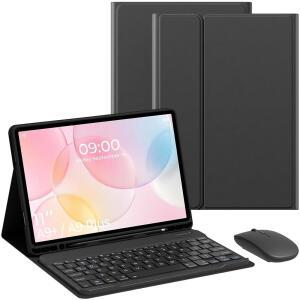 삼성 갤럭시 탭 A11+ 플러스 2025 / A9+ 2023 11인치 펜 슬롯 탈착식 폴리오 키보드 커버 마우스 포함 태블릿 케이스. (블랙)