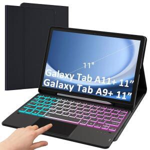 삼성 갤럭시 탭 A11+ 플러스 /A9 11인치 키보드 케이스: A9+ A11플러스용 3존 7색 백라이트 트랙패드 - 탈착식 스마트 터치패드 무선 폴리오 태블릿 커버