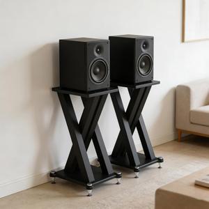 헤비 듀티 스피커 스탠드 페어, 진동 감소 대형 스피커 스탠드, 110파운드, 고밀도 보드, 미끄럼 방지 및 비진동 위성 스피커 스탠드 홈 시어터/스튜디오(블랙, 19.6인치)