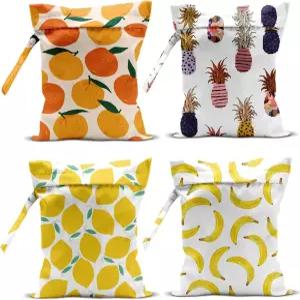 수영복용 zcyxuw 4Pcs 방수 습식 가방 여행 해변 건조 숨겨진 지퍼 재사용 가능한 레몬 파인 바나나 오렌지