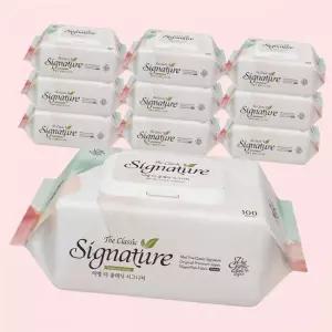 미엘 출시 더 클래식 시그니처 물티슈 100매 10팩 캡형 평량 55g 4311422