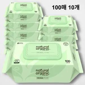 네츄럴오가닉 오리지널 플레인 스마트캡형 아기물티슈(100매, 10개)
