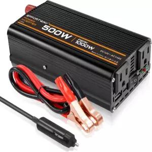 EFFEWWAY 500W 파워 인버터 12V~110V AC 콘센트 2개 포함 2.1A USB 포트 휴대폰용 악어 배터리 클램프가