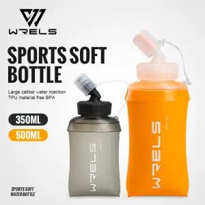 WRELS 350ml 물병 BPA 프리 접이식 소프트 플라스크 TPU 스포츠 워터 가방 실리콘 밀짚 야외 주전자 달리기