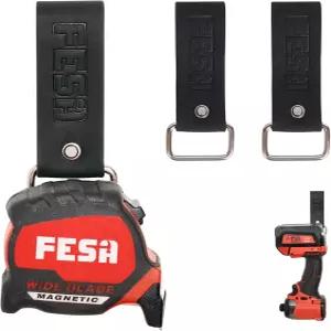 FESA 가죽 테이프 측정 홀더 - 2개 세트 스틸 클립 및 강화된 헤비 듀티 리벳이 있는 공구 벨트용 또는