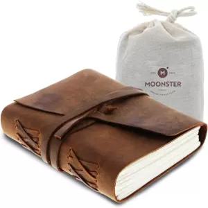 가죽 저널 쓰기 노트 남성 여성을 위한 빈티지 핸드메이드 바운드 메모장 - 일반 두꺼운 종이 7x5인치 작은