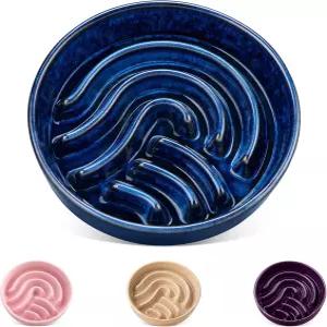 반카소 슬로우 피더 개 볼 소규모 품종용 06컵 세라믹 피딩 음식 접시 패스트 이터용 퍼즐 사료 파란색