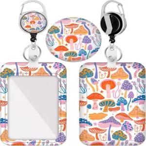 리트랙터블 릴이 있는 멀티팔 홀더 버섯 히피 에스테틱 ID 이름 태그 작업 클립 헤비 듀티 수직 카드