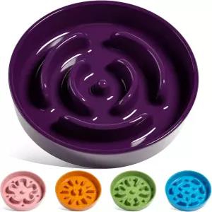 LE TAUCI 세라믹 슬로우 피더 개 볼 소형 품종 금식자를 위한 06컵 사료 접시 작은 고양이를 퍼즐 보라색