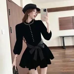 치마 원피스 여사친 미니 가을 A라인 트렌디 아이템 풍벨벳 긴팔 HT3