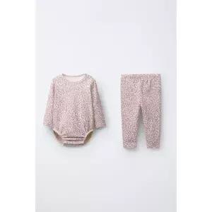 ZARA 플라워 바디수트 및 레깅스 세트 - 화이트 로즈핑크