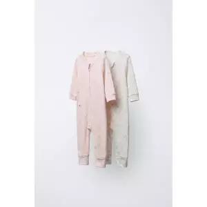 ZARA 플라워 프린트 발싸개 일체형 따뜻한 파자마 2장 세트 - 로즈핑크