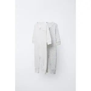 ZARA 따뜻한 일체형 잠옷 2장 세트 발 부분 변형 가능 스트라이프 및 스타 - 크림 블루
