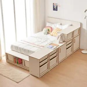 크리미 올인원 바구니 발판 수납형 학생 침대 세트/ 사다리 1층책상2층침대