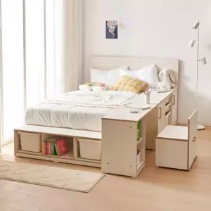 아이보리 올인원 아이 책상+발판 수납형 슈퍼싱글 벙커침대 / 더블 주니어