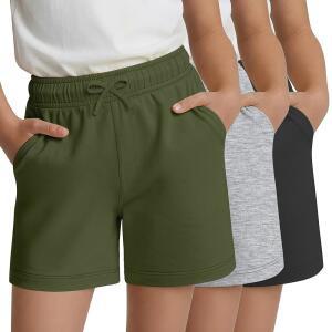 레슨주 3팩 14년 반바지 와이드 레그 캐주얼 운동 부드러운 탄력 허리 스웨트 여자 여름 포켓